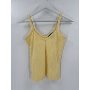 Moda International Tank Top Womens Small Yellow V Neck 100% Cotton Y2K Sheer